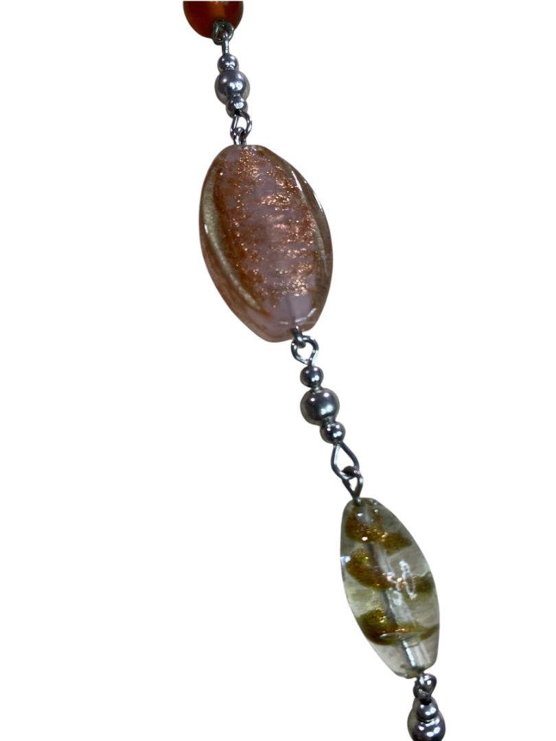 Premier Designs Murano Foil Beaded Necklace Multicolor Silvertone 33-36"
