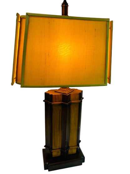 Midcentury Heavy Wooden Table Lamp and Shade Works Well