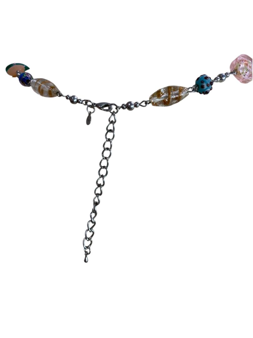 Premier Designs Murano Foil Beaded Necklace Multicolor Silvertone 33-36"