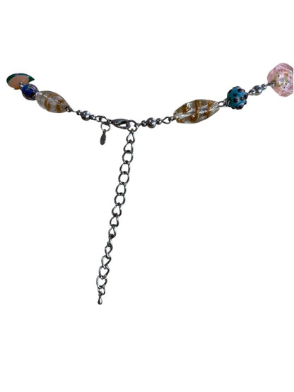 Premier Designs Murano Foil Beaded Necklace Multicolor Silvertone 33-36"