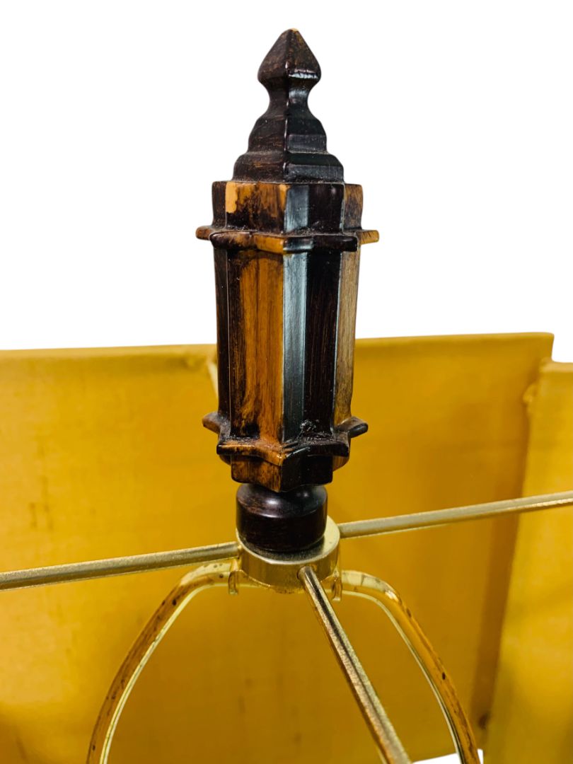Midcentury Heavy Wooden Table Lamp and Shade Works Well