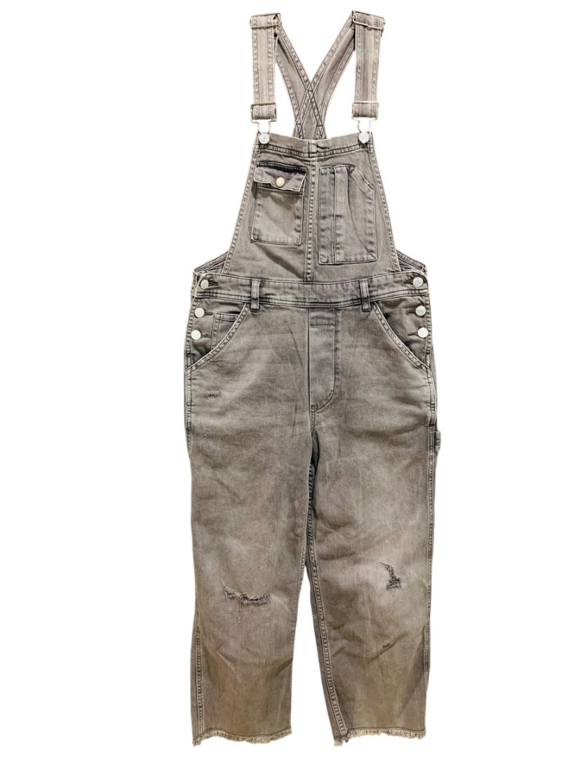 Size 26 Pilcro Womens Gray Denim Overalls Crop Distressed Hem