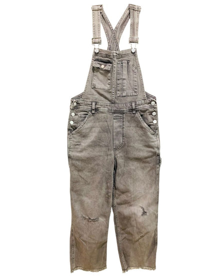 Size 26 Pilcro Womens Gray Denim Overalls Crop Distressed Hem