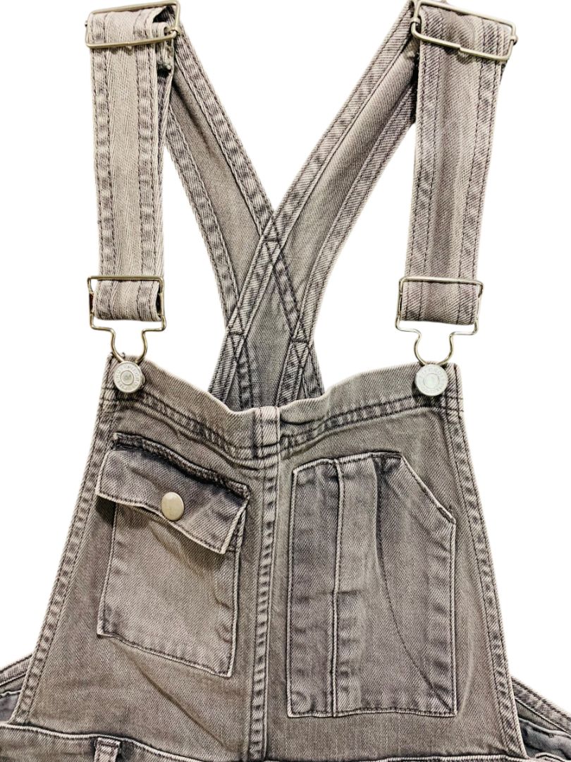 Size 26 Pilcro Womens Gray Denim Overalls Crop Distressed Hem