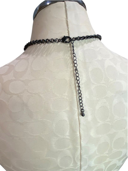 Pewter Color and Blue Tiered Statement Necklace 18-22"