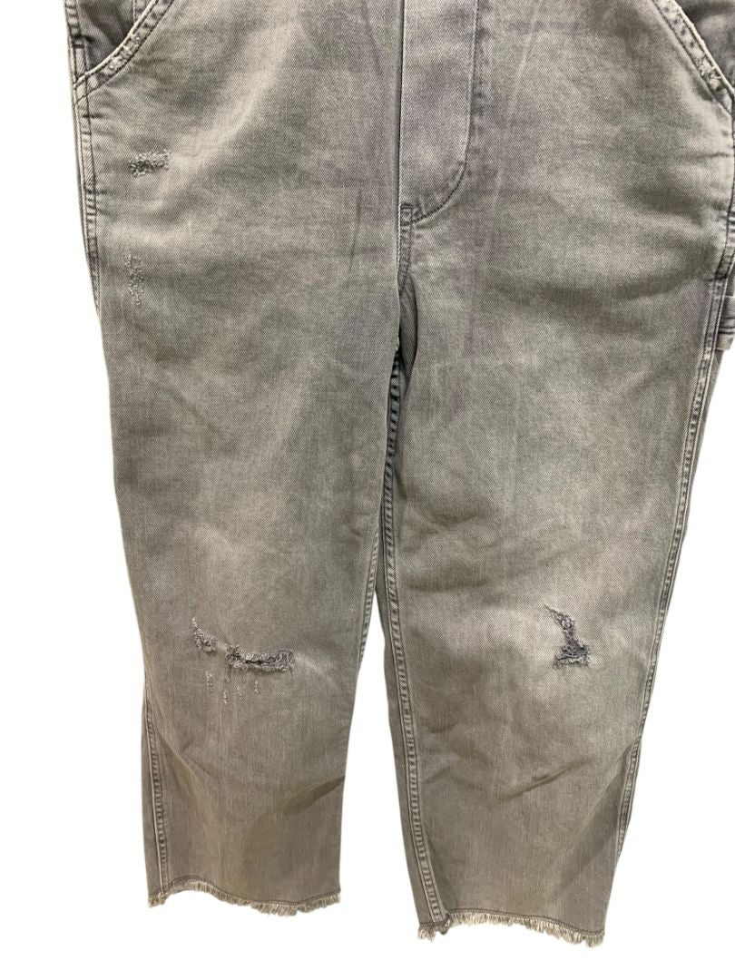 Size 26 Pilcro Womens Gray Denim Overalls Crop Distressed Hem