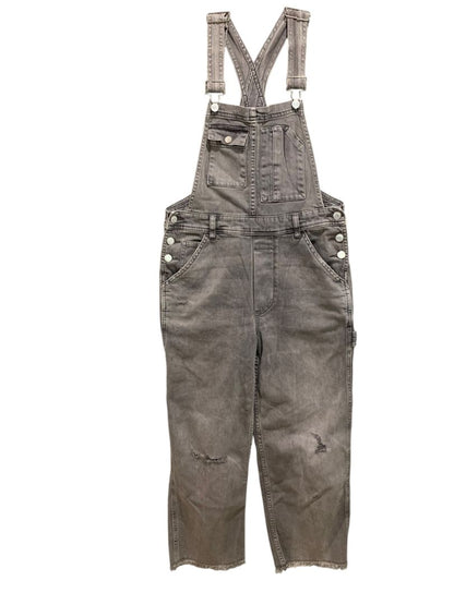 Size 26 Pilcro Womens Gray Denim Overalls Crop Distressed Hem
