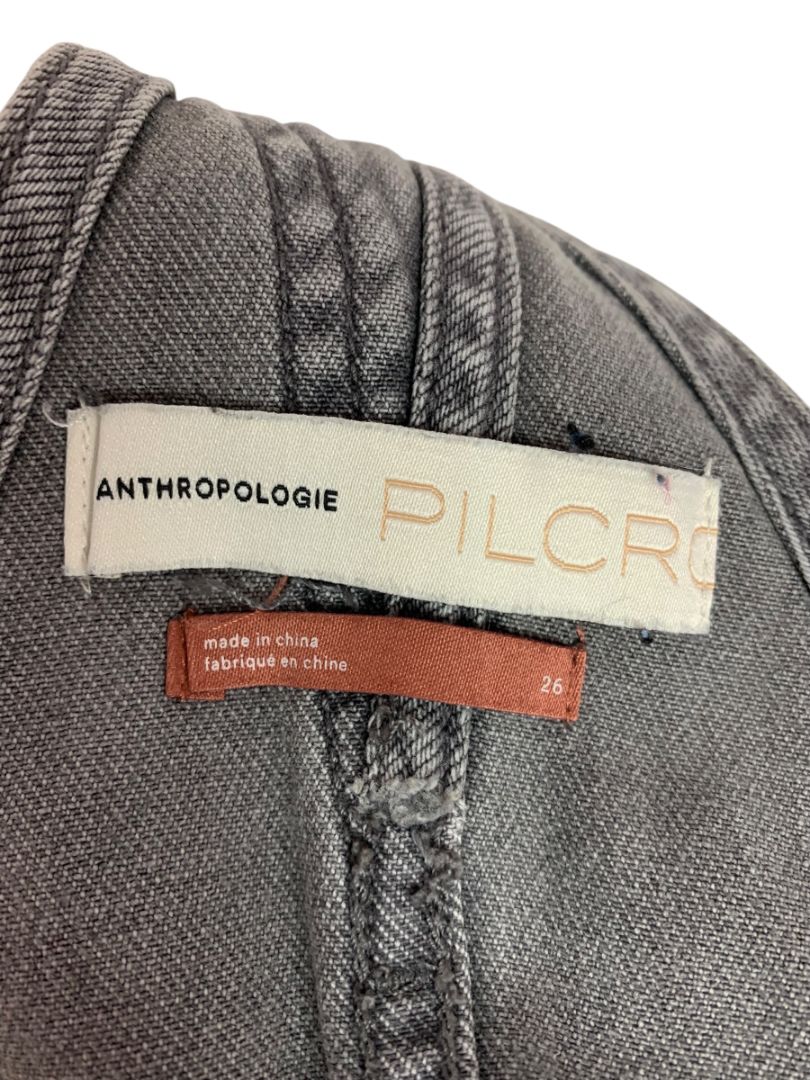 Size 26 Pilcro Womens Gray Denim Overalls Crop Distressed Hem