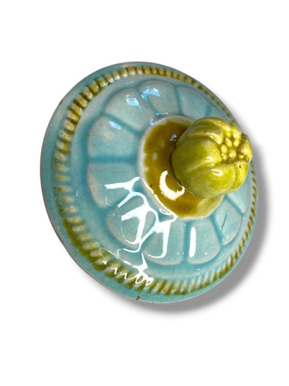Majolica Water Pond Lily Lid 2.9" Inch Diameter Antique Pottery