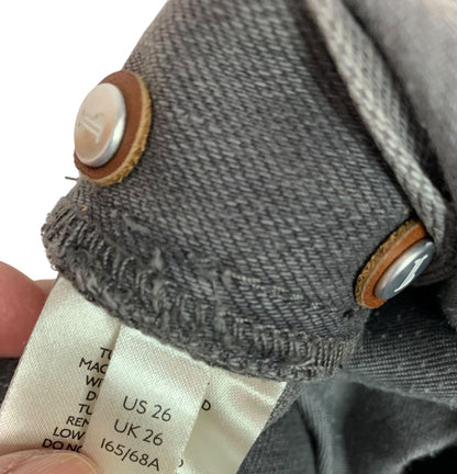 Size 26 Pilcro Womens Gray Denim Overalls Crop Distressed Hem