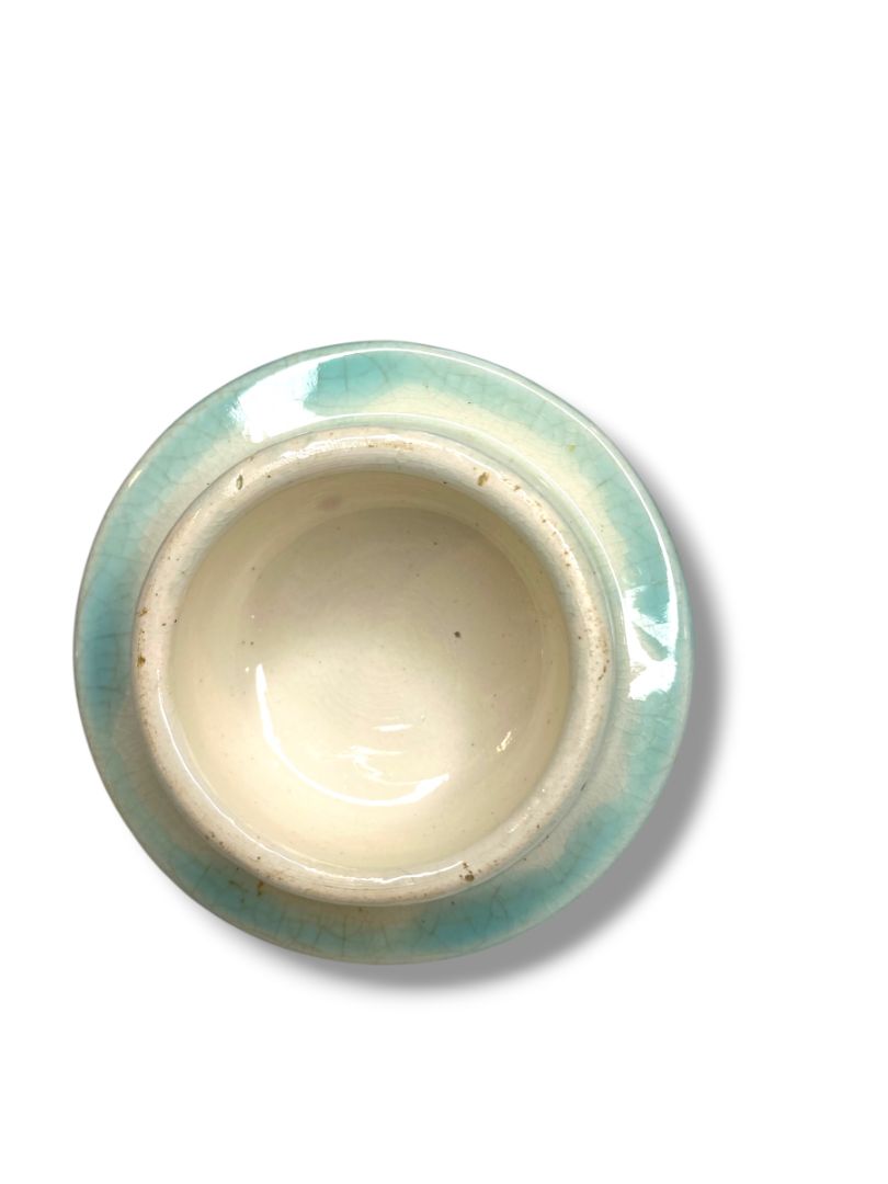 Majolica Water Pond Lily Lid 2.9" Inch Diameter Antique Pottery
