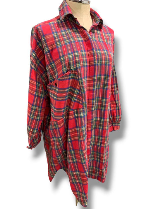 Medium Hampton House Womens Flannel Night Dress Button Up Red PJs
