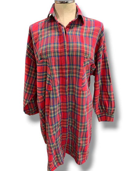 Medium Hampton House Womens Flannel Night Dress Button Up Red PJs