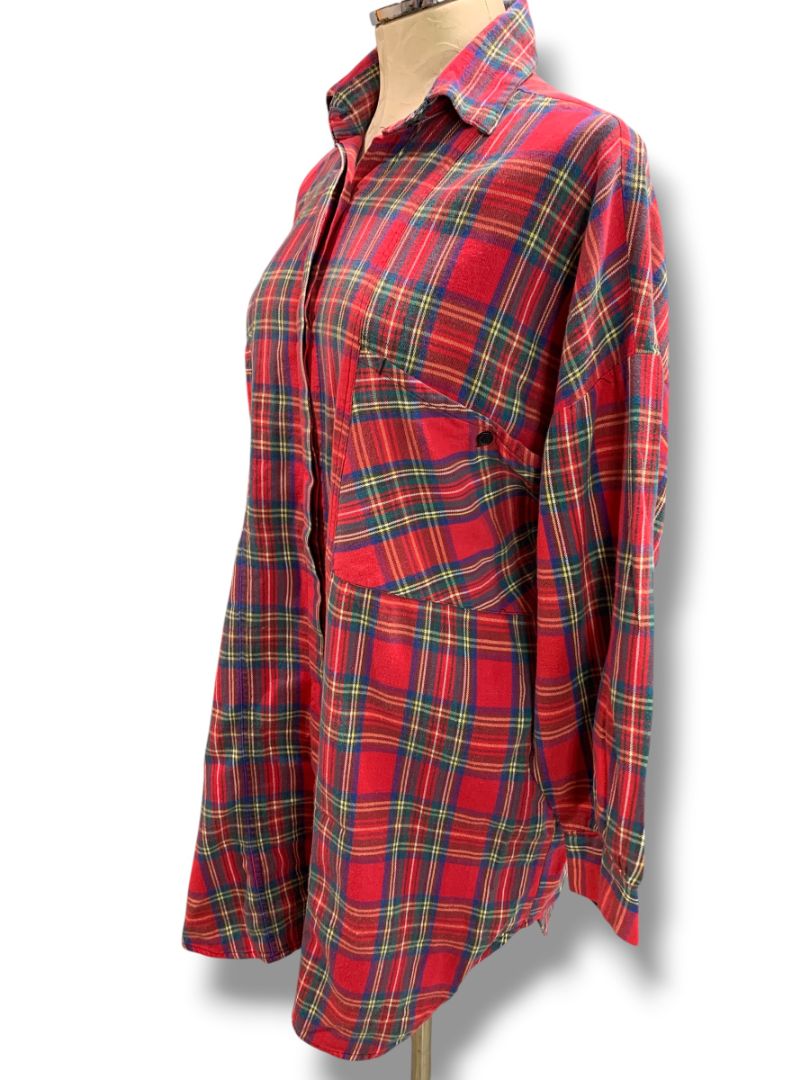 Medium Hampton House Womens Flannel Night Dress Button Up Red PJs