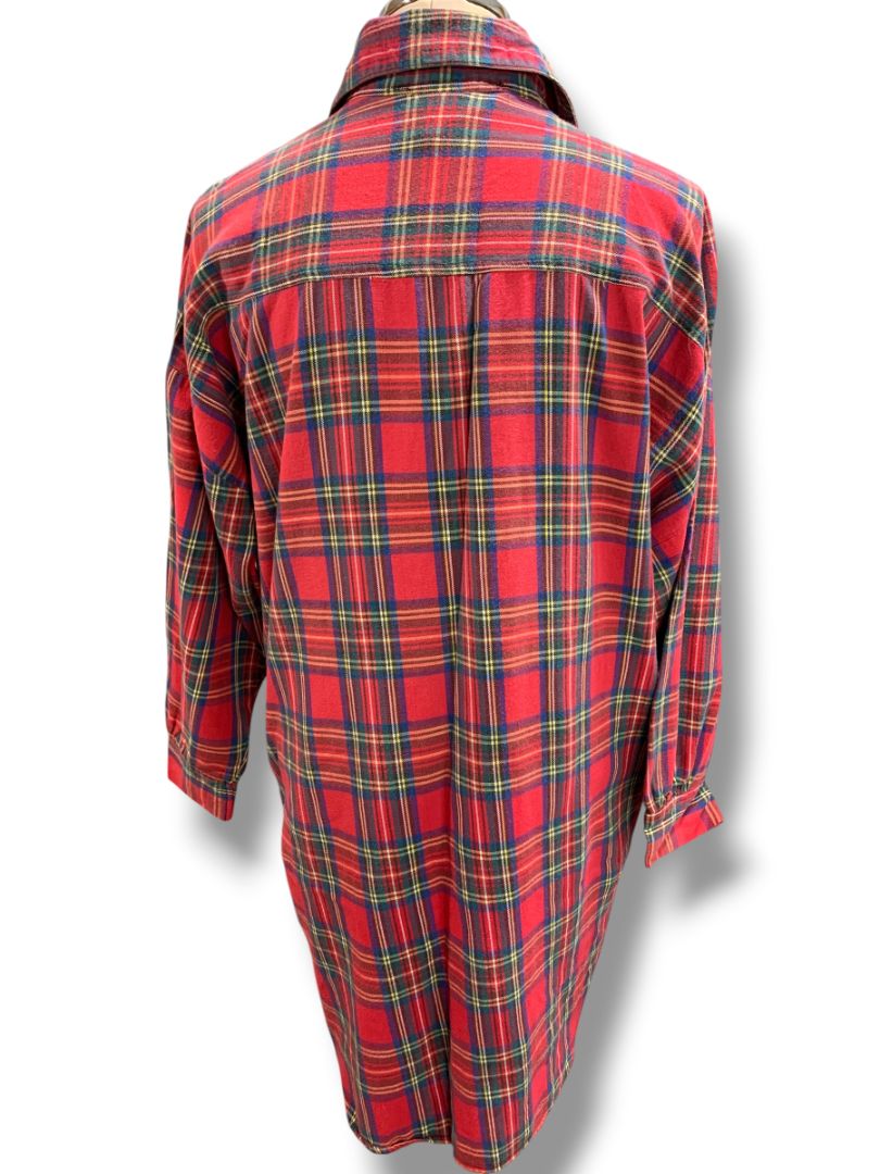Medium Hampton House Womens Flannel Night Dress Button Up Red PJs