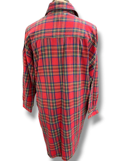 Medium Hampton House Womens Flannel Night Dress Button Up Red PJs