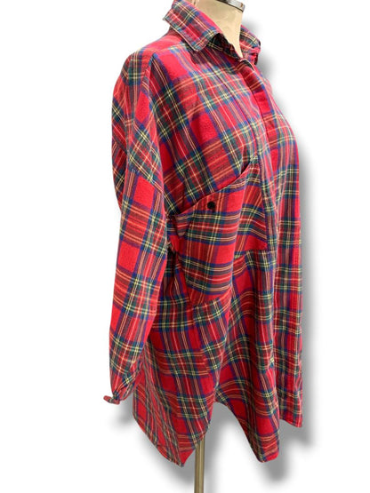 Medium Hampton House Womens Flannel Night Dress Button Up Red PJs