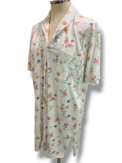 Large Bali Womens Button Up Sleep Shirt Nightgown Floral Cotton