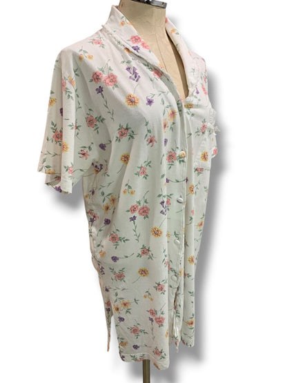 Large Bali Womens Button Up Sleep Shirt Nightgown Floral Cotton
