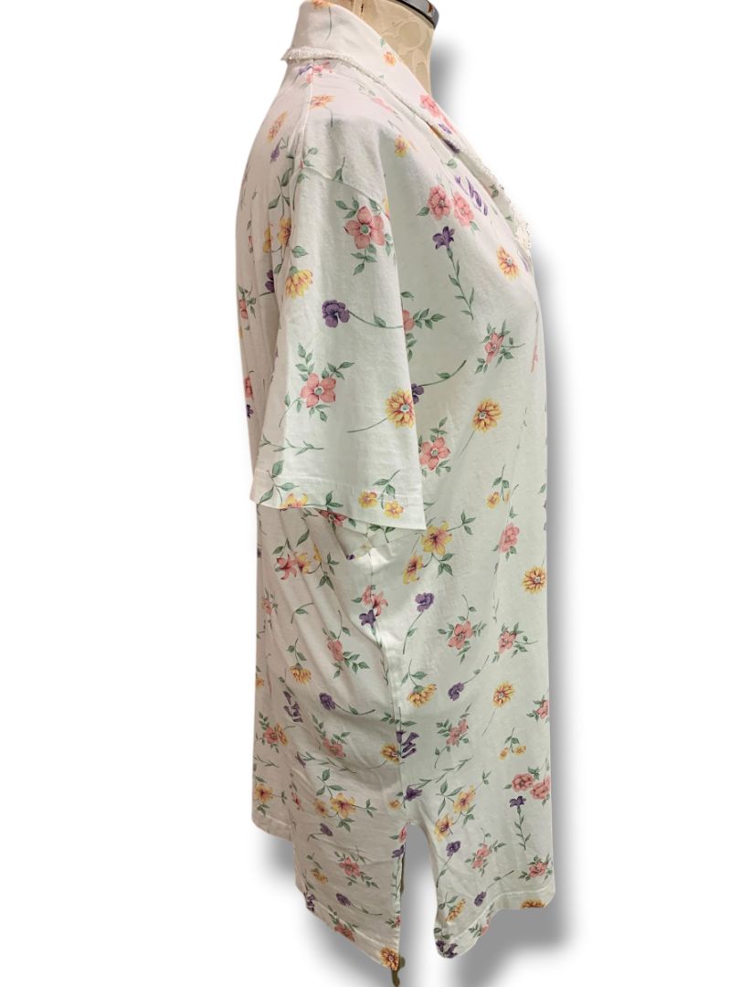Large Bali Womens Button Up Sleep Shirt Nightgown Floral Cotton