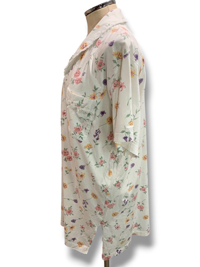 Large Bali Womens Button Up Sleep Shirt Nightgown Floral Cotton