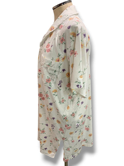 Large Bali Womens Button Up Sleep Shirt Nightgown Floral Cotton