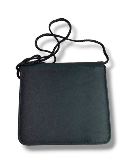 Andre Cellini Black Evening Bag Shoulder Strap Beaded Flap Satin