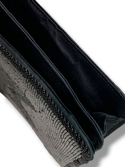 Andre Cellini Black Evening Bag Shoulder Strap Beaded Flap Satin