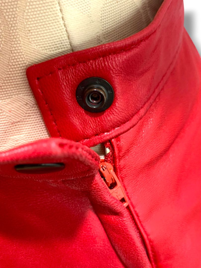 Size 9 Maxima Junior Womens Red Leather Knee Length Skirt Side Zip