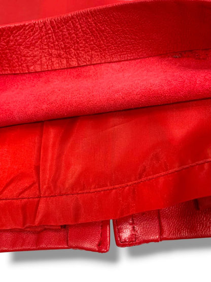 Size 9 Maxima Junior Womens Red Leather Knee Length Skirt Side Zip