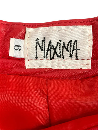 Size 9 Maxima Junior Womens Red Leather Knee Length Skirt Side Zip