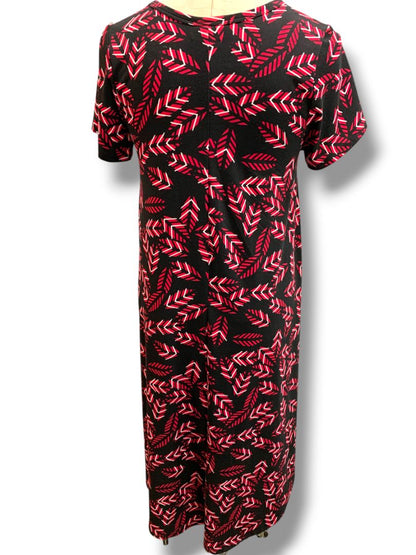 Small LulaRoe Feather Print Carly Dress Black Red Hi Lo Hem
