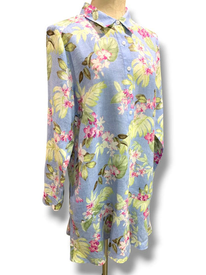 Medium Tommy Bahama Coastalina Orchid Dreams Flounce Linen Shirt Dress