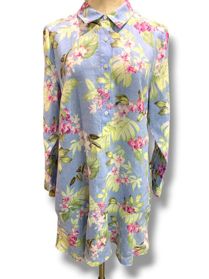 Medium Tommy Bahama Coastalina Orchid Dreams Flounce Linen Shirt Dress