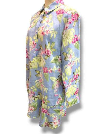 Medium Tommy Bahama Coastalina Orchid Dreams Flounce Linen Shirt Dress