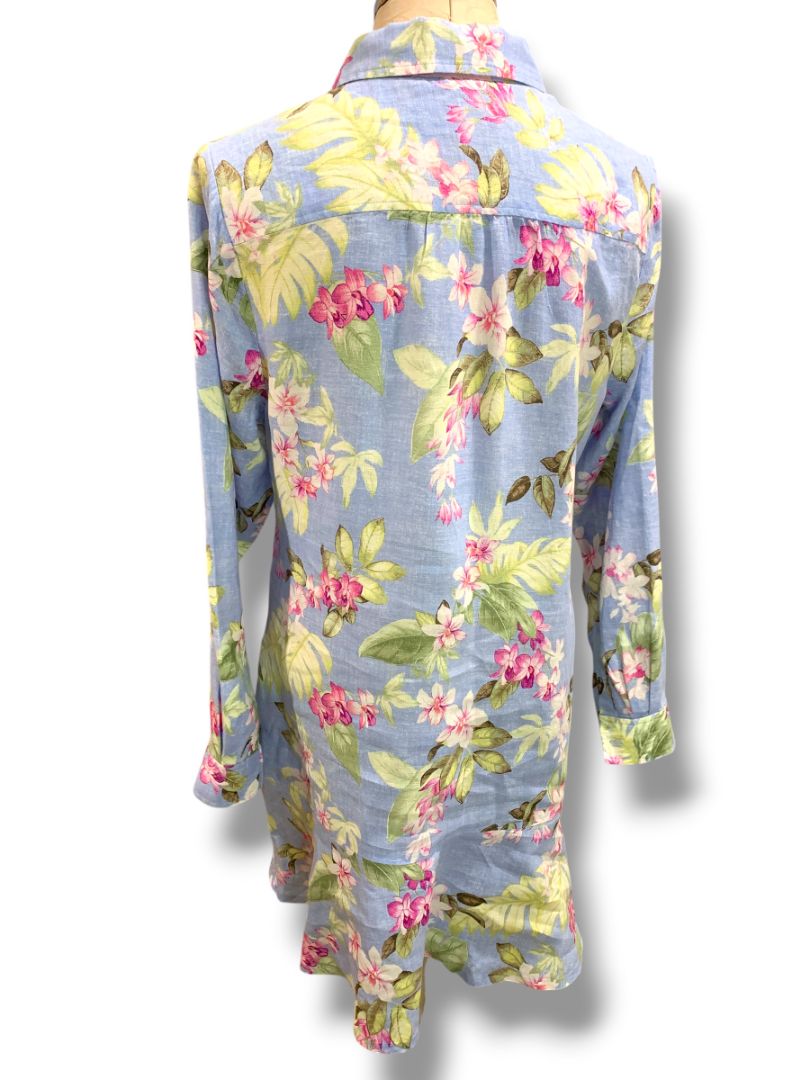 Medium Tommy Bahama Coastalina Orchid Dreams Flounce Linen Shirt Dress