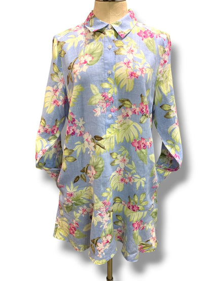 Medium Tommy Bahama Coastalina Orchid Dreams Flounce Linen Shirt Dress