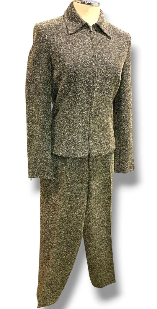 Size 4 Tribal Womens 2 Piece Textured Suit Zip Up Blazer Pants Vintage