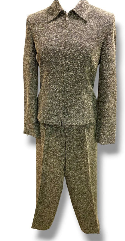 Size 4 Tribal Womens 2 Piece Textured Suit Zip Up Blazer Pants Vintage