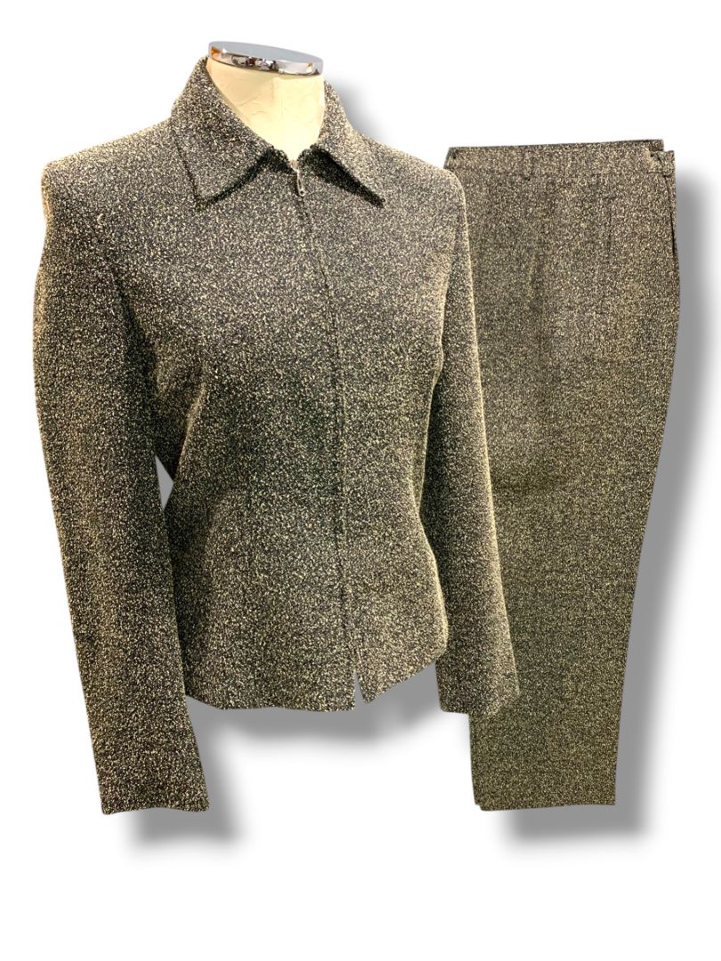 Size 4 Tribal Womens 2 Piece Textured Suit Zip Up Blazer Pants Vintage