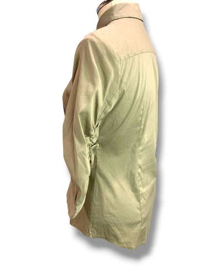 Size 6 Ann Taylor Womens Brown Stretch Button Up Shirt Ruched Sleeve