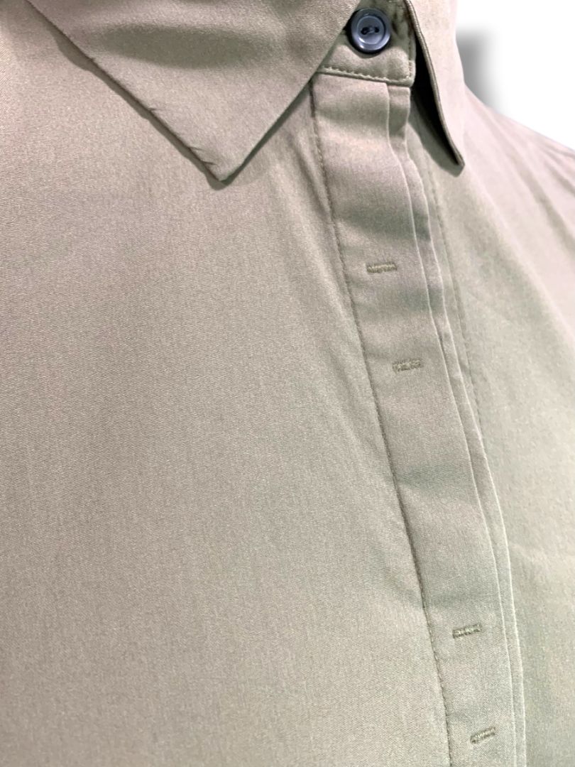 Size 6 Ann Taylor Womens Brown Stretch Button Up Shirt Ruched Sleeve