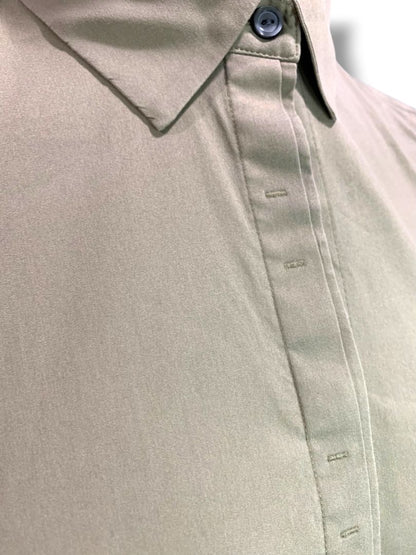 Size 6 Ann Taylor Womens Brown Stretch Button Up Shirt Ruched Sleeve