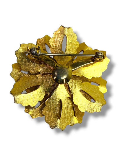 Vintage Enameled Flower Brooch White Speckled 1.5" Pin