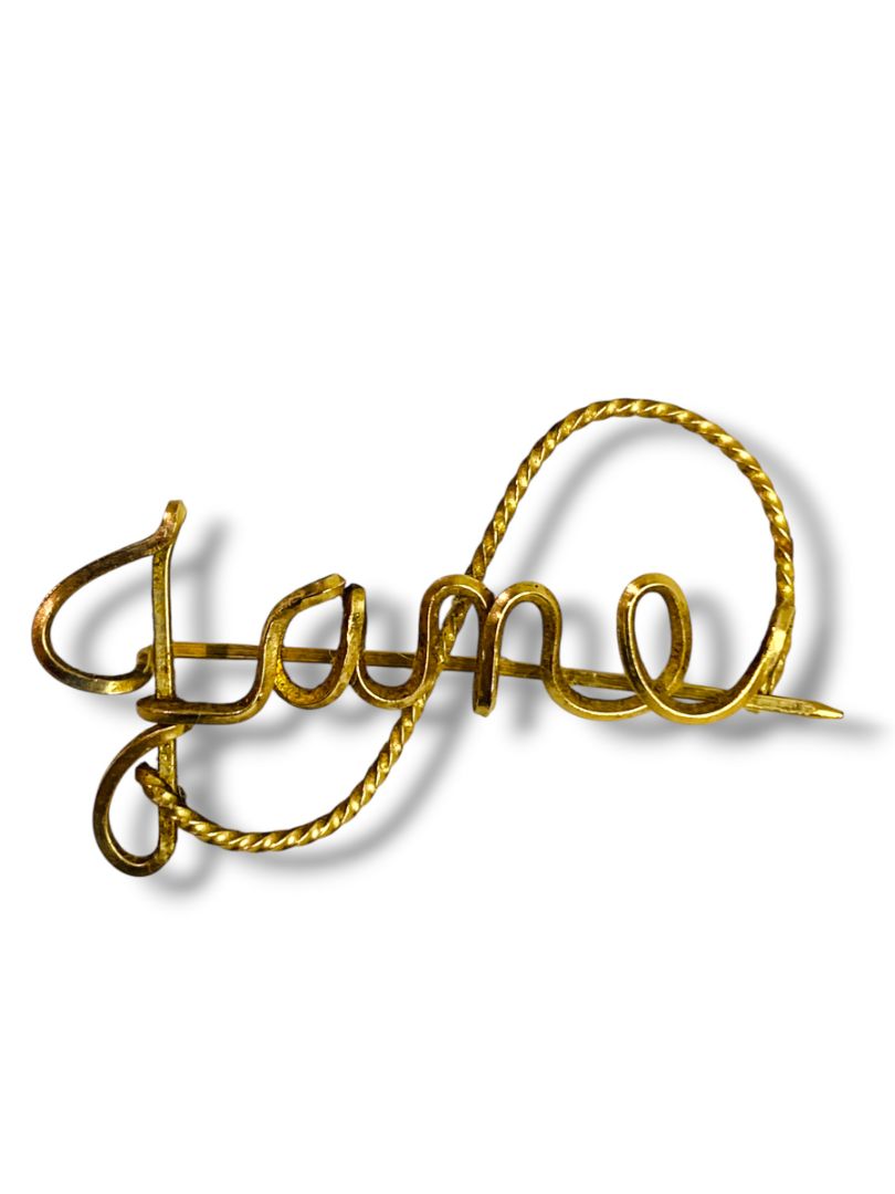 Set of 2 Vintage Script Name "Jane" Pins Brooch 1.25" Goldtone