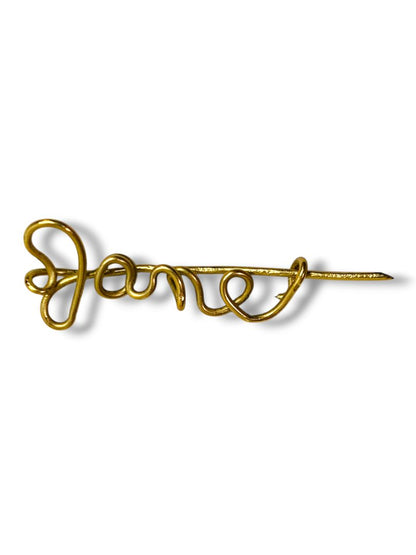Set of 2 Vintage Script Name "Jane" Pins Brooch 1.25" Goldtone