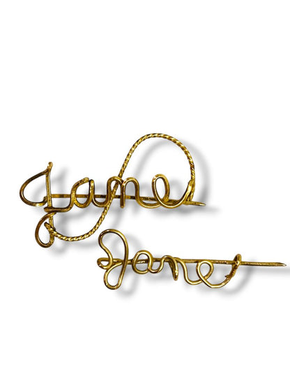 Set of 2 Vintage Script Name "Jane" Pins Brooch 1.25" Goldtone