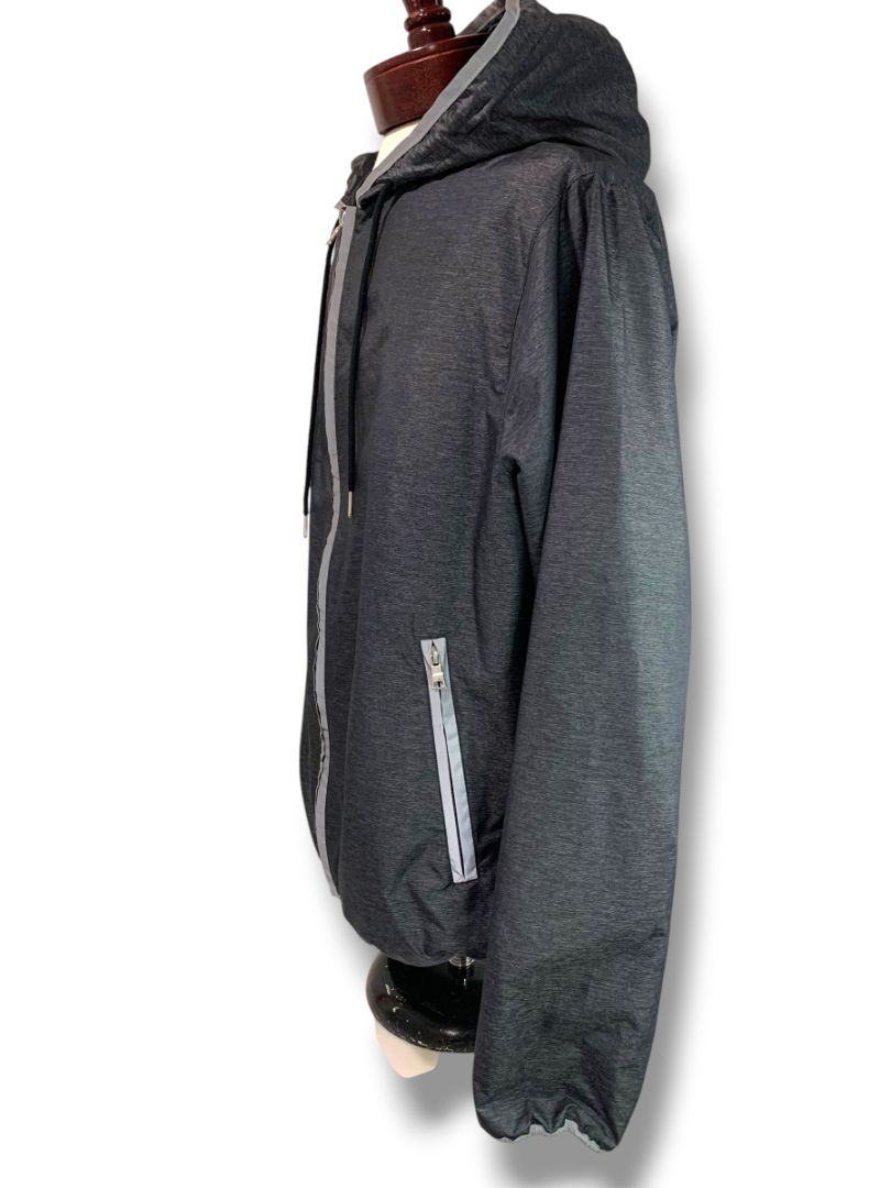 Large Forever 21 Men Gray Running Track Jacket Hooded Full Zip