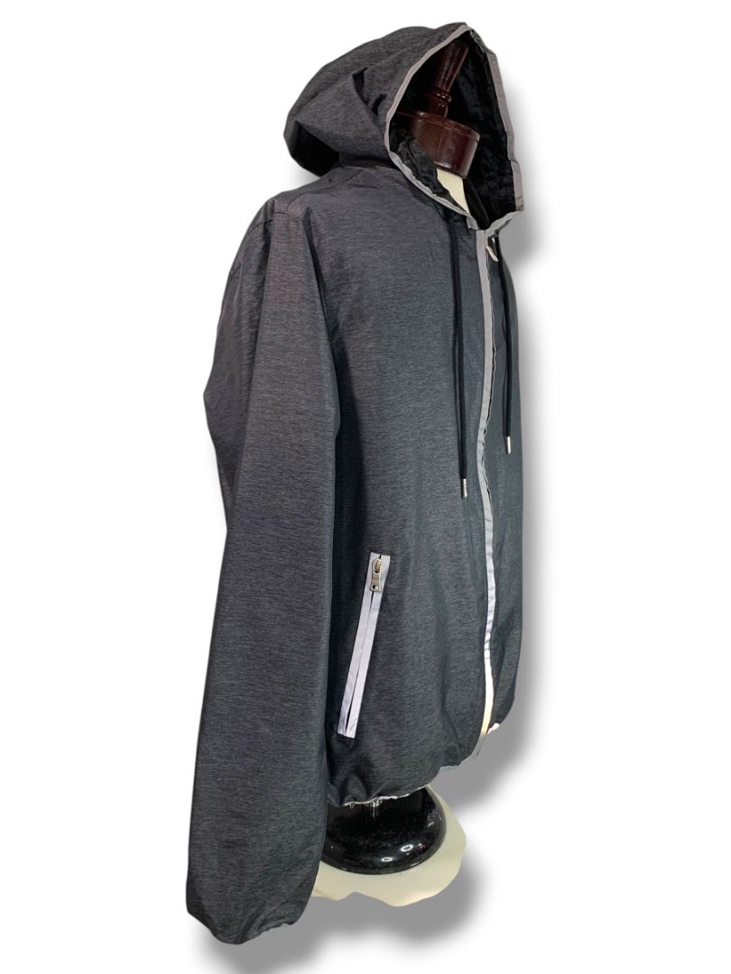 Large Forever 21 Men Gray Running Track Jacket Hooded Full Zip