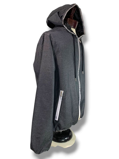 Large Forever 21 Men Gray Running Track Jacket Hooded Full Zip